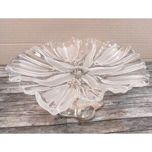 Vtg Mikasa Tulips Satin 91/4" Crystal Footed Platter Walther Glas Clear Frosted